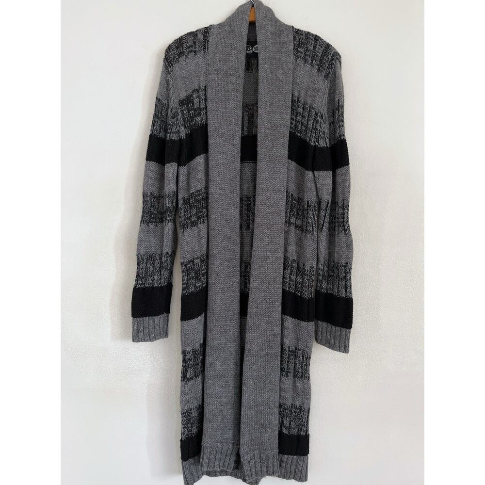 Cheap Monday Long Sweater Cardigan Women M/L Gray Black Wool Blend Open Boho